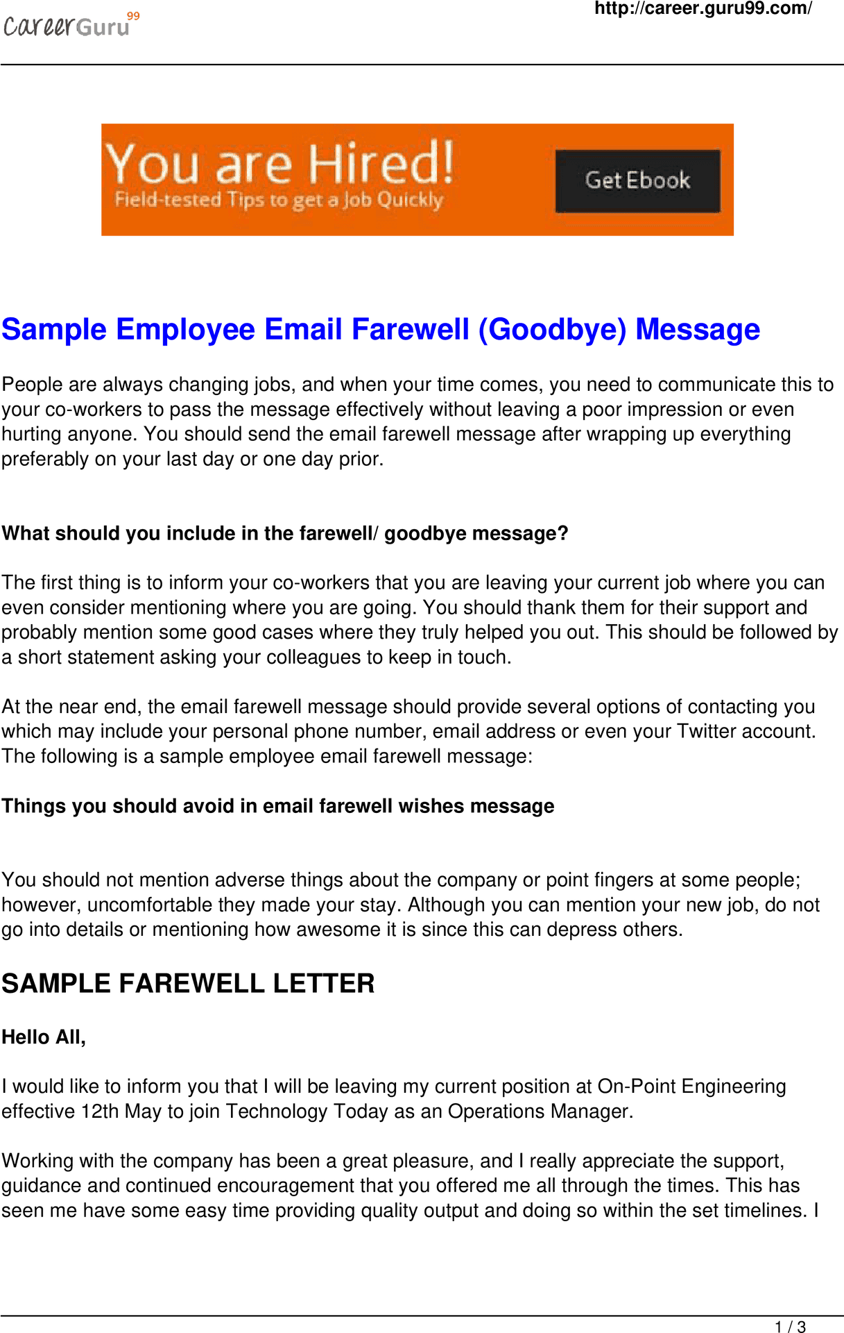 Employee Farewell Email Example PNG image