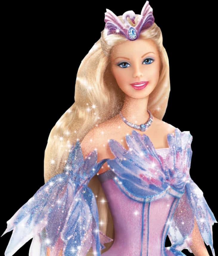 Enchanted Barbie Doll Sparkling Tiaraand Dress PNG image