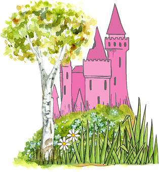 Enchanted_ Castle_ Behind_ Tree PNG image