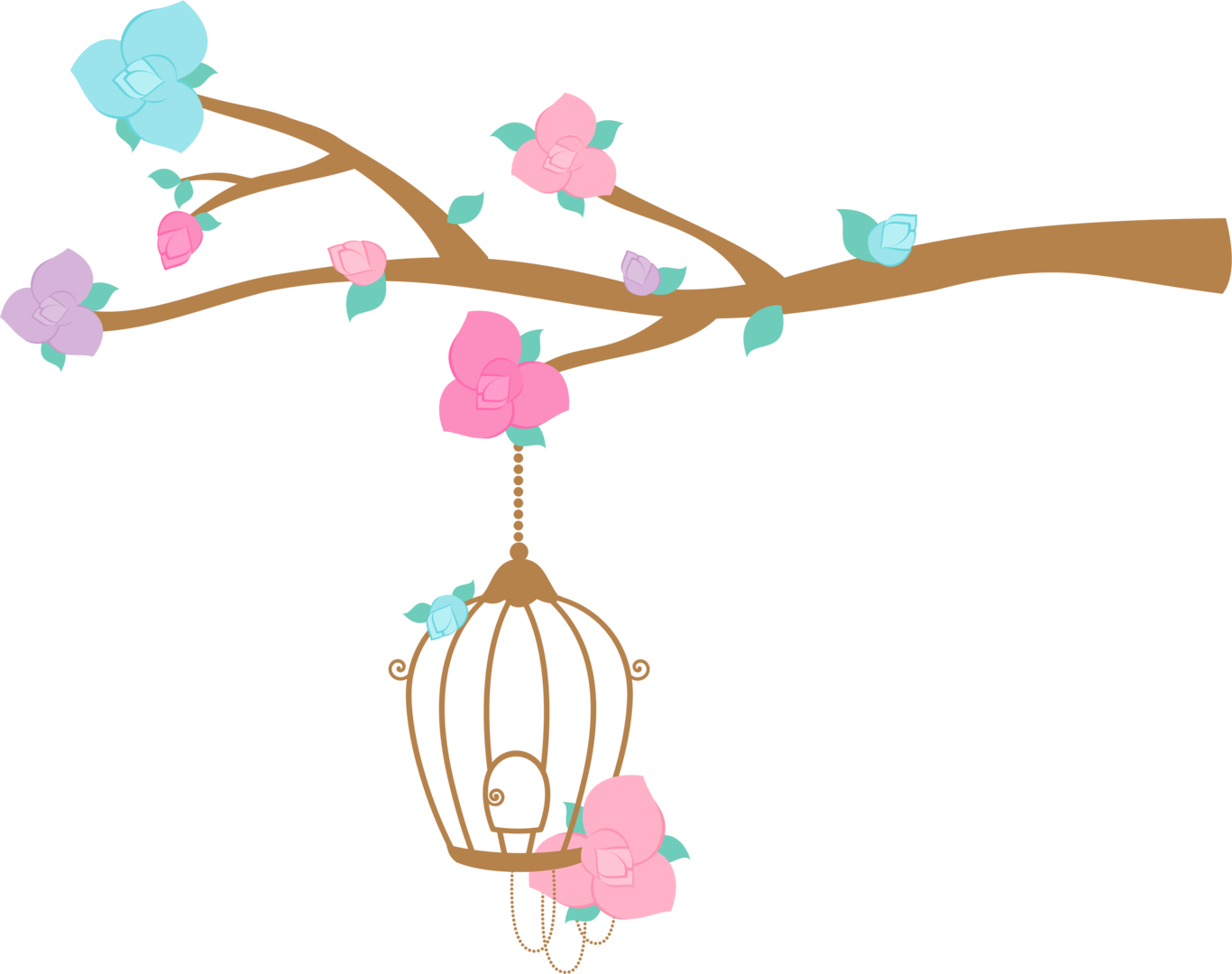 Enchanted Garden Floral Birdcage PNG image