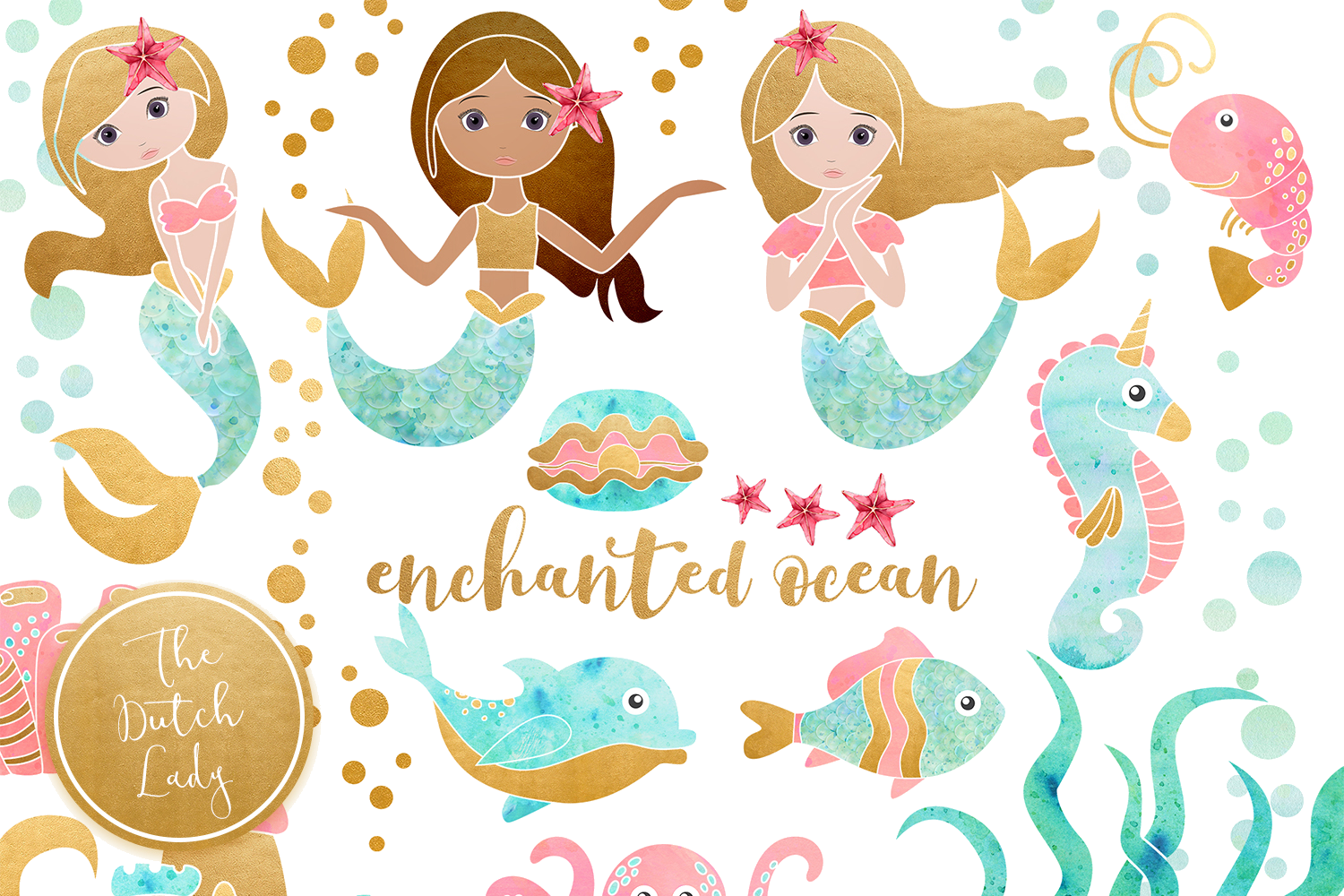 Enchanted_ Ocean_ Mermaid_ Clipart_ Set PNG image