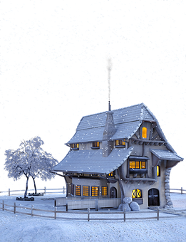 Enchanted Winter Cottage Snowfall PNG image