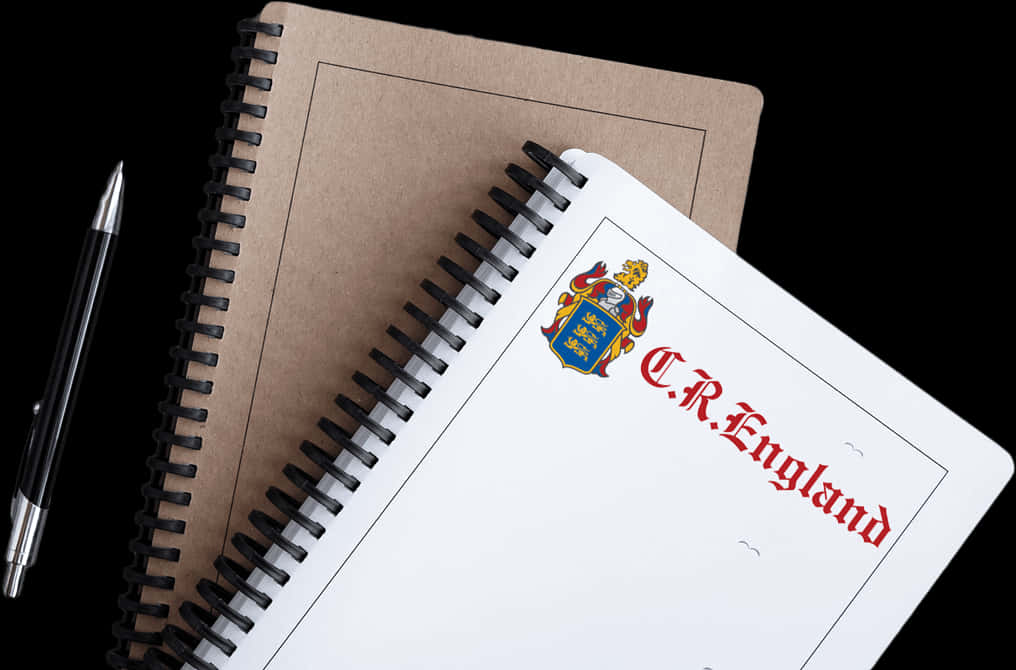 England Crest Notebookand Pen PNG image