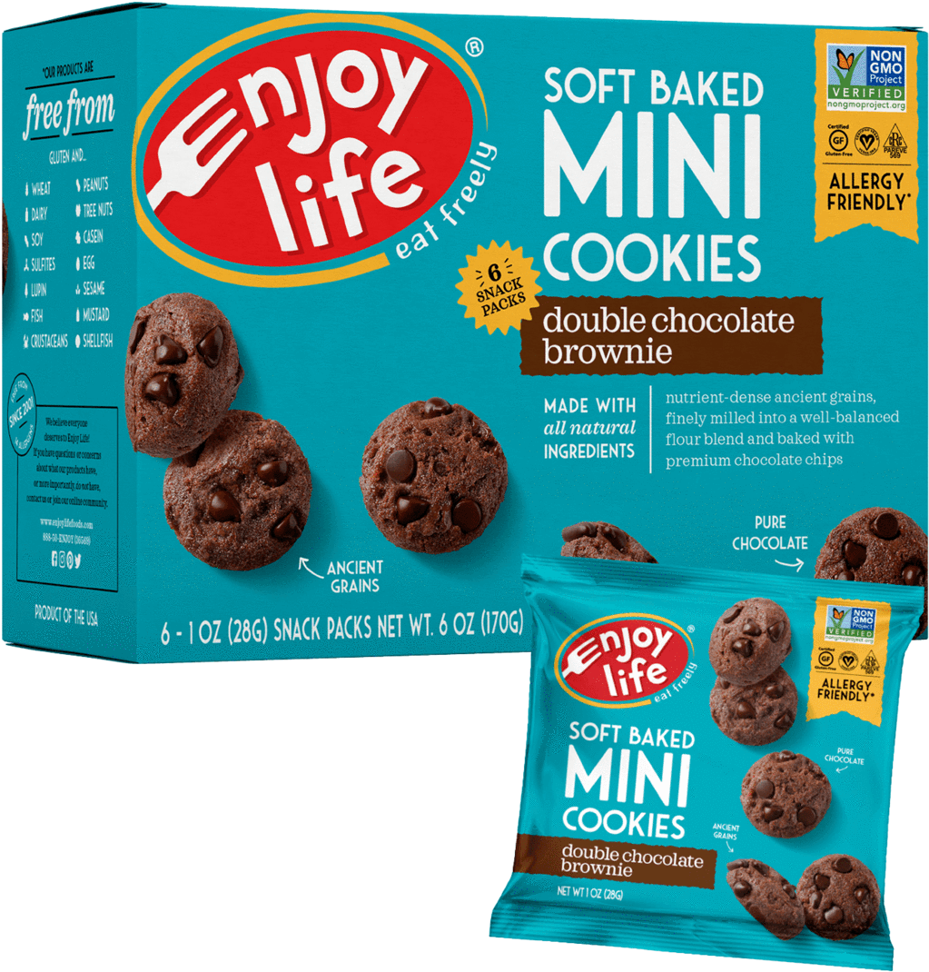 Enjoy Life Soft Baked Mini Cookies Double Chocolate Brownie Packaging PNG image