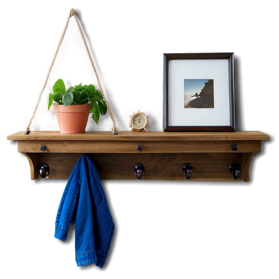 Entryway Wall Shelf With Hooks Png 06282024 PNG image