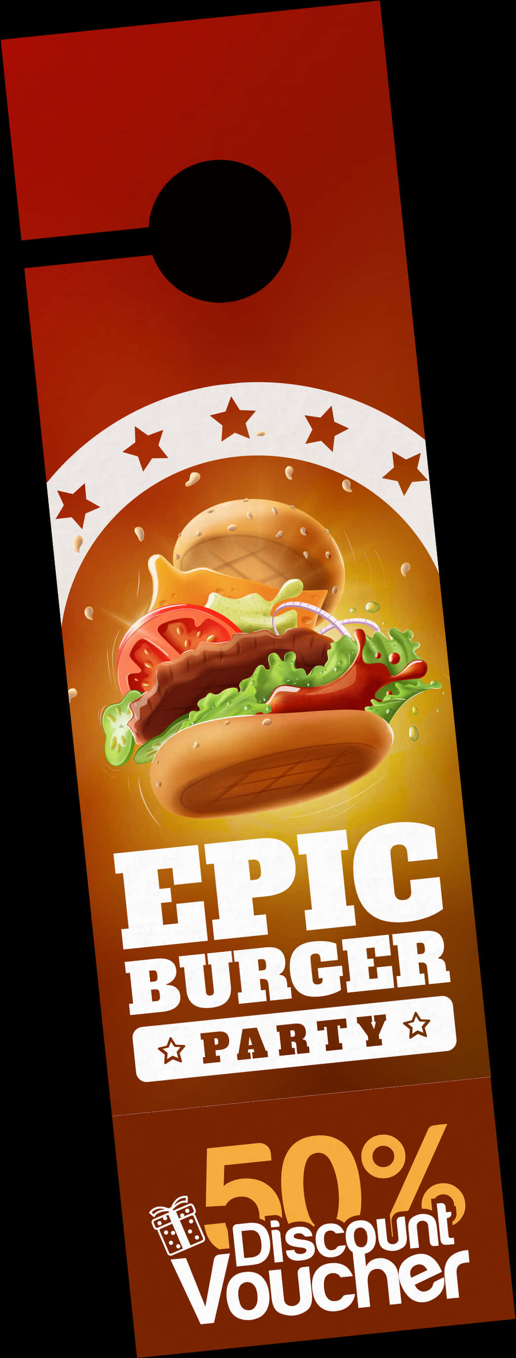 Epic Burger Party Discount Hanger PNG image