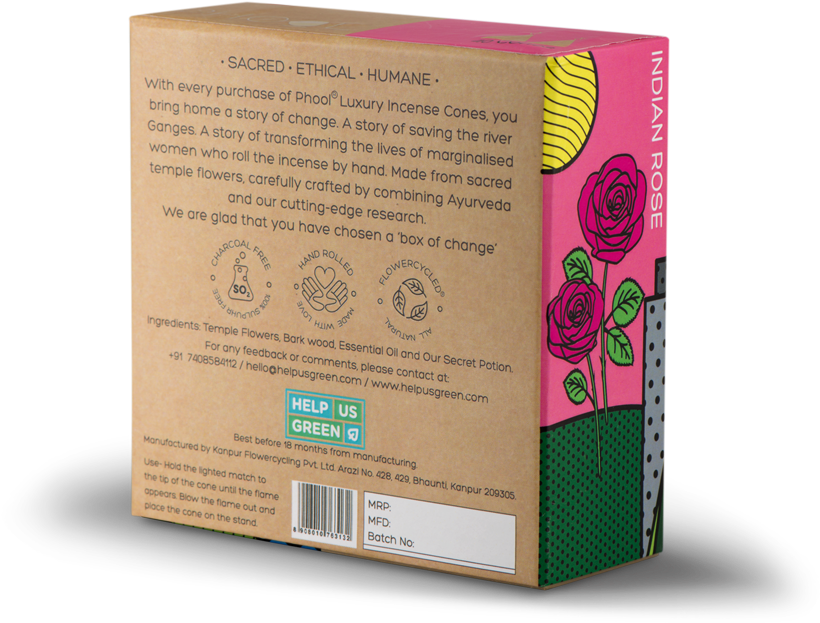 Ethical Luxury Incense Cones Packaging Indian Rose PNG image