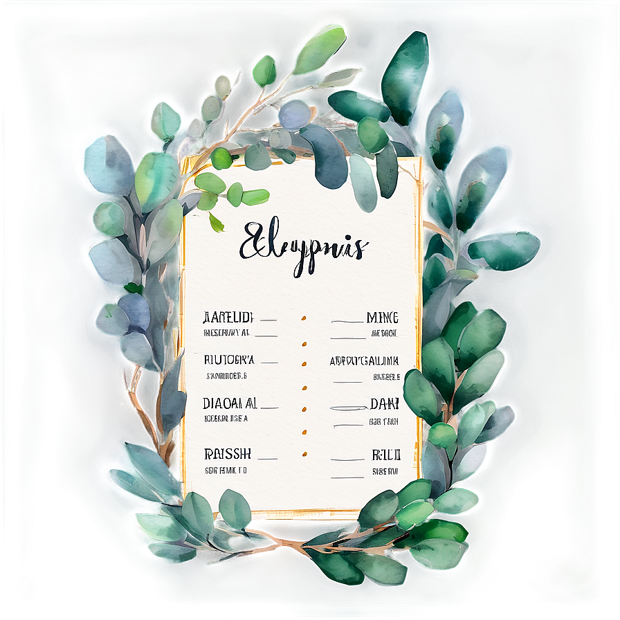 Eucalyptus Watercolor Menu Design Png 06272024 PNG image