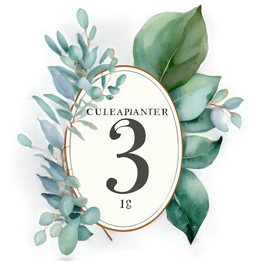 Eucalyptus Watercolor Table Number Png 06272024 PNG image