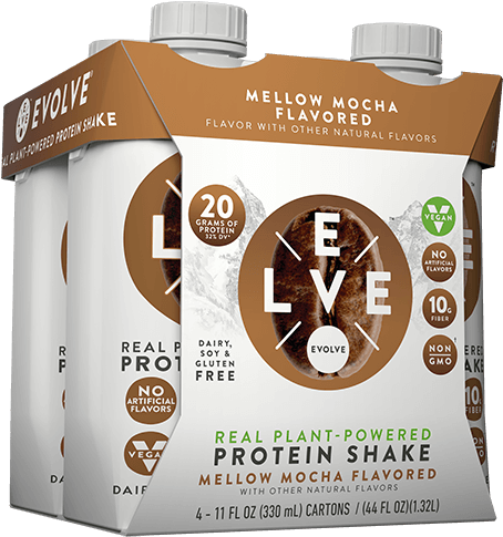 Evolve Mellow Mocha Protein Shake Packaging PNG image
