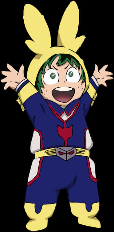 Excited Anime Characterin Hero Costume PNG image