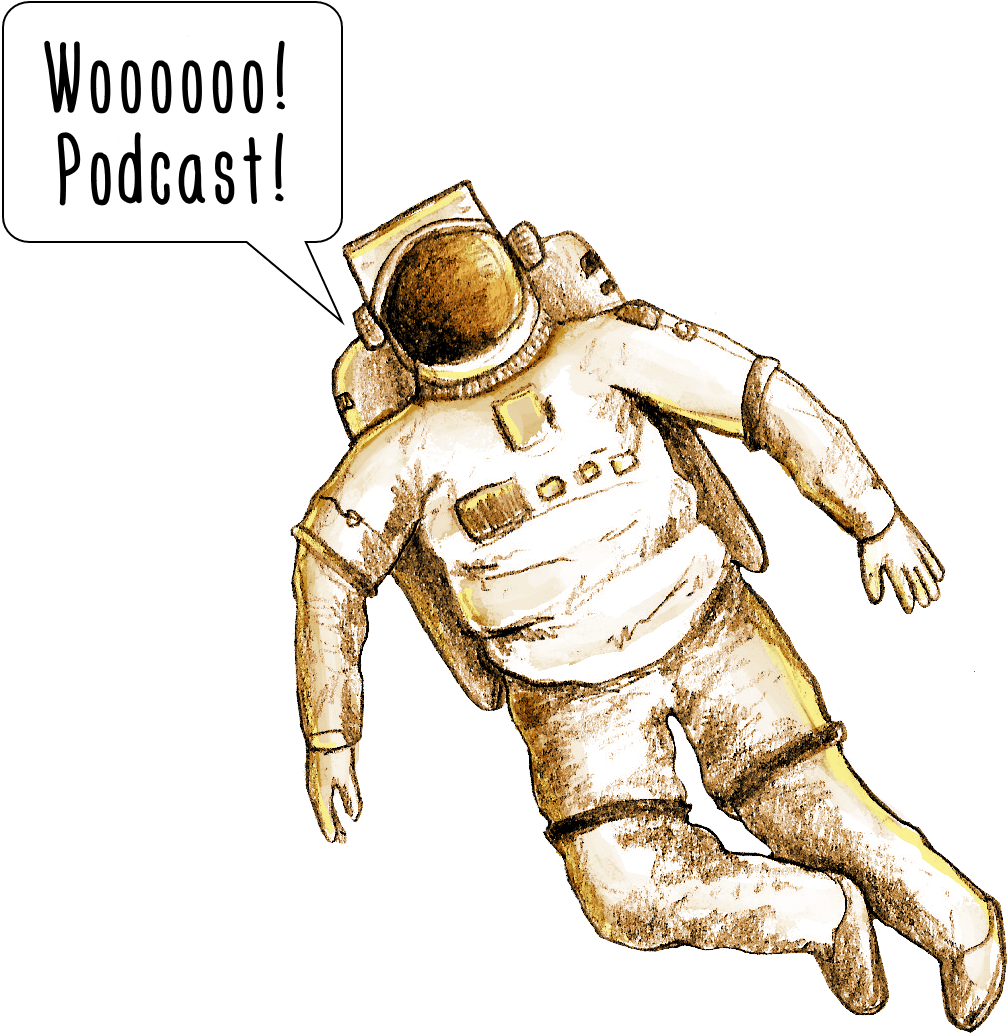 Excited Astronaut Podcast Announcement PNG image