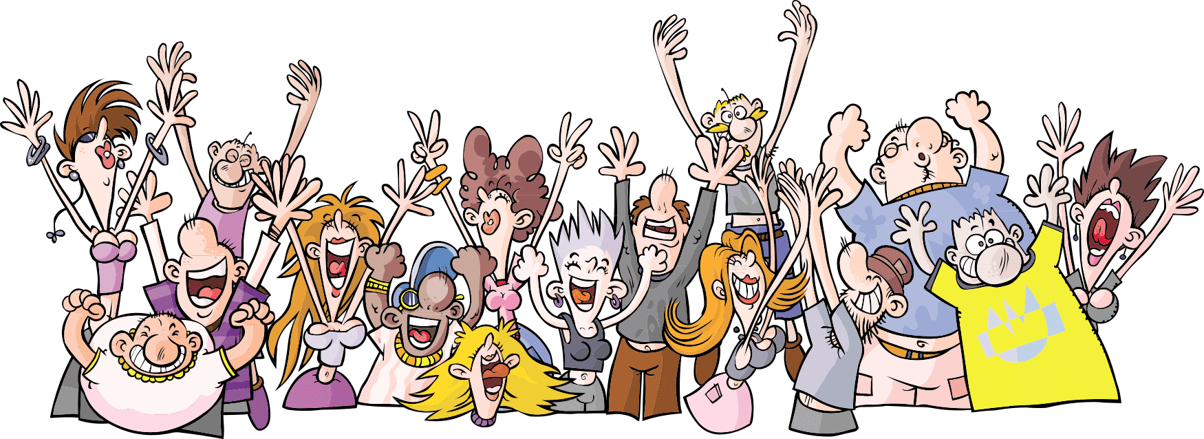 Excited Cartoon Crowd Celebration PNG image