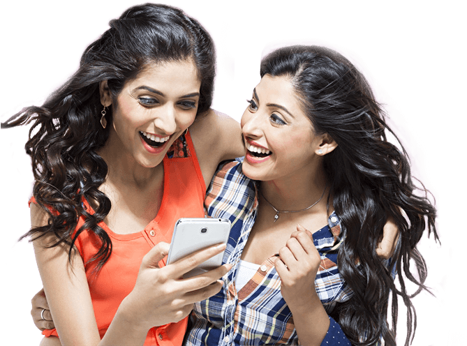 Excited Friends Sharing Contenton Phone PNG image