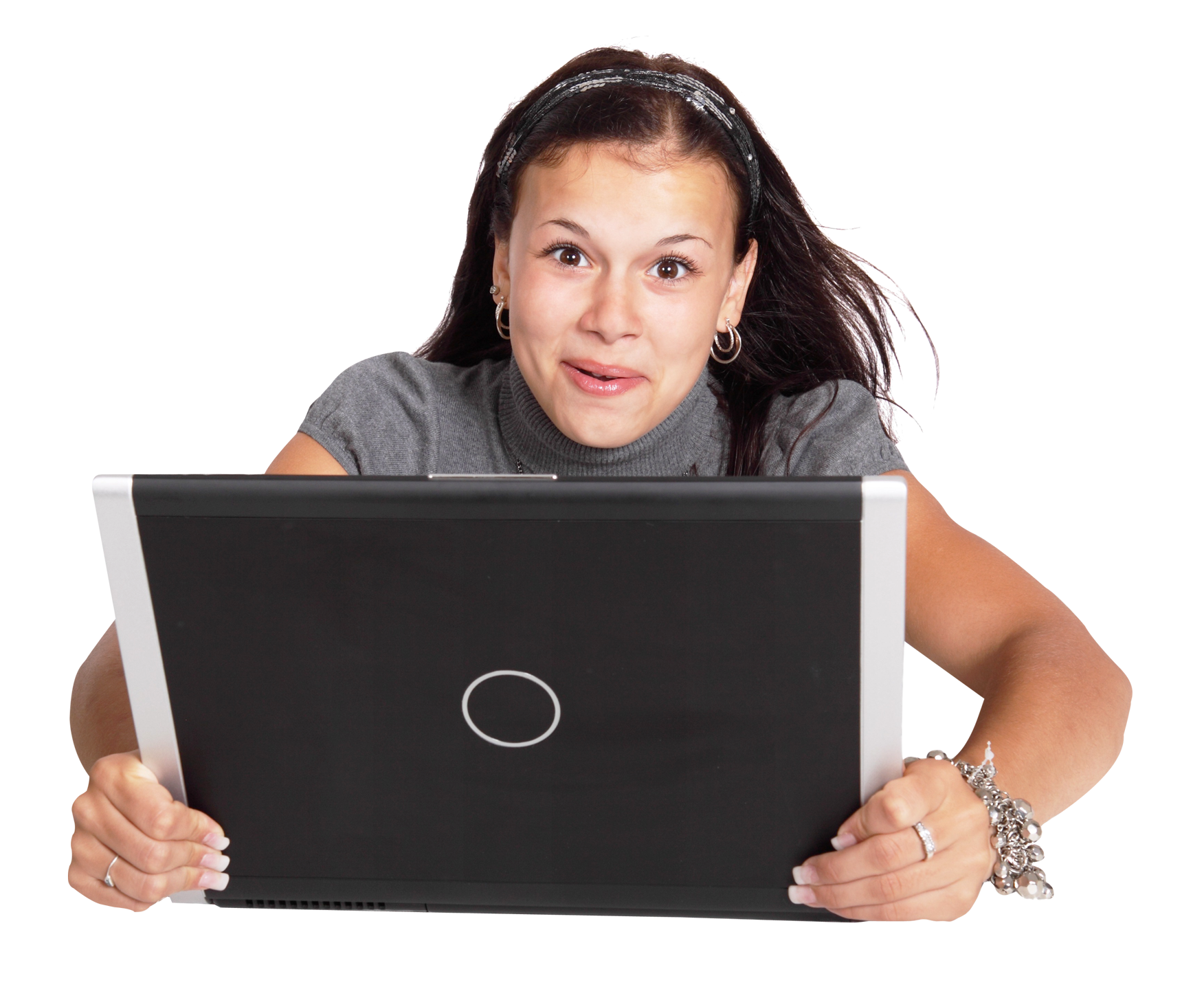 Excited Woman With Laptop PNG image