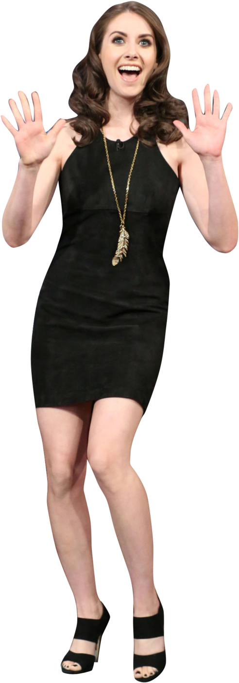 Excited Womanin Black Dress PNG image