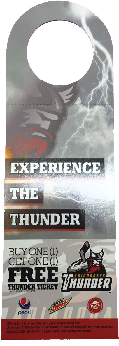 Experience The Thunder Promotional Door Hanger PNG image