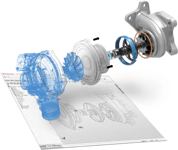 Exploded View Car Turbocharger Design PNG image