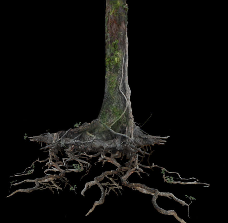 Exposed Roots Treeon Black Background PNG image