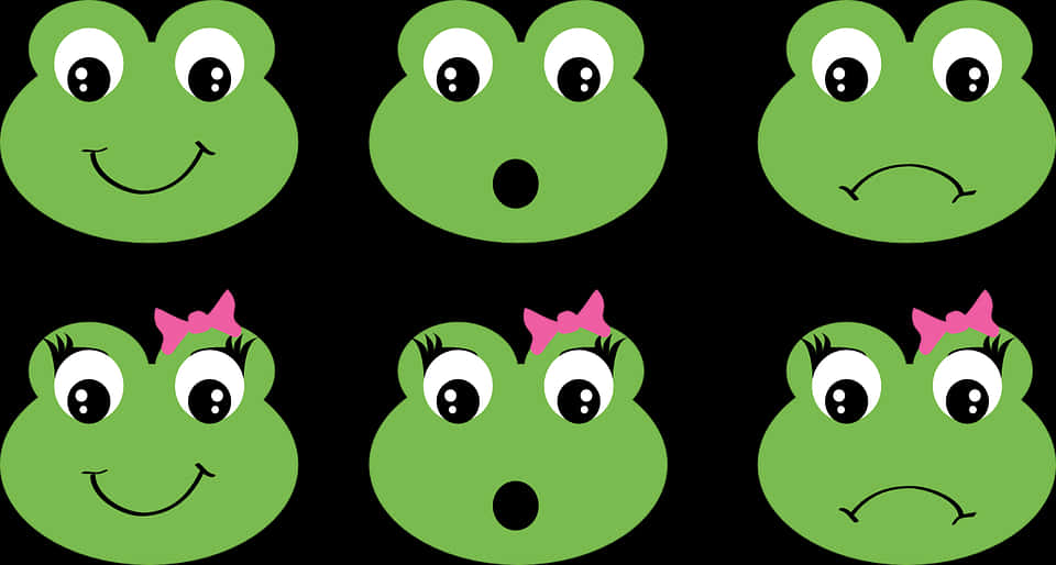 Expressive Cartoon Frog Faces PNG image