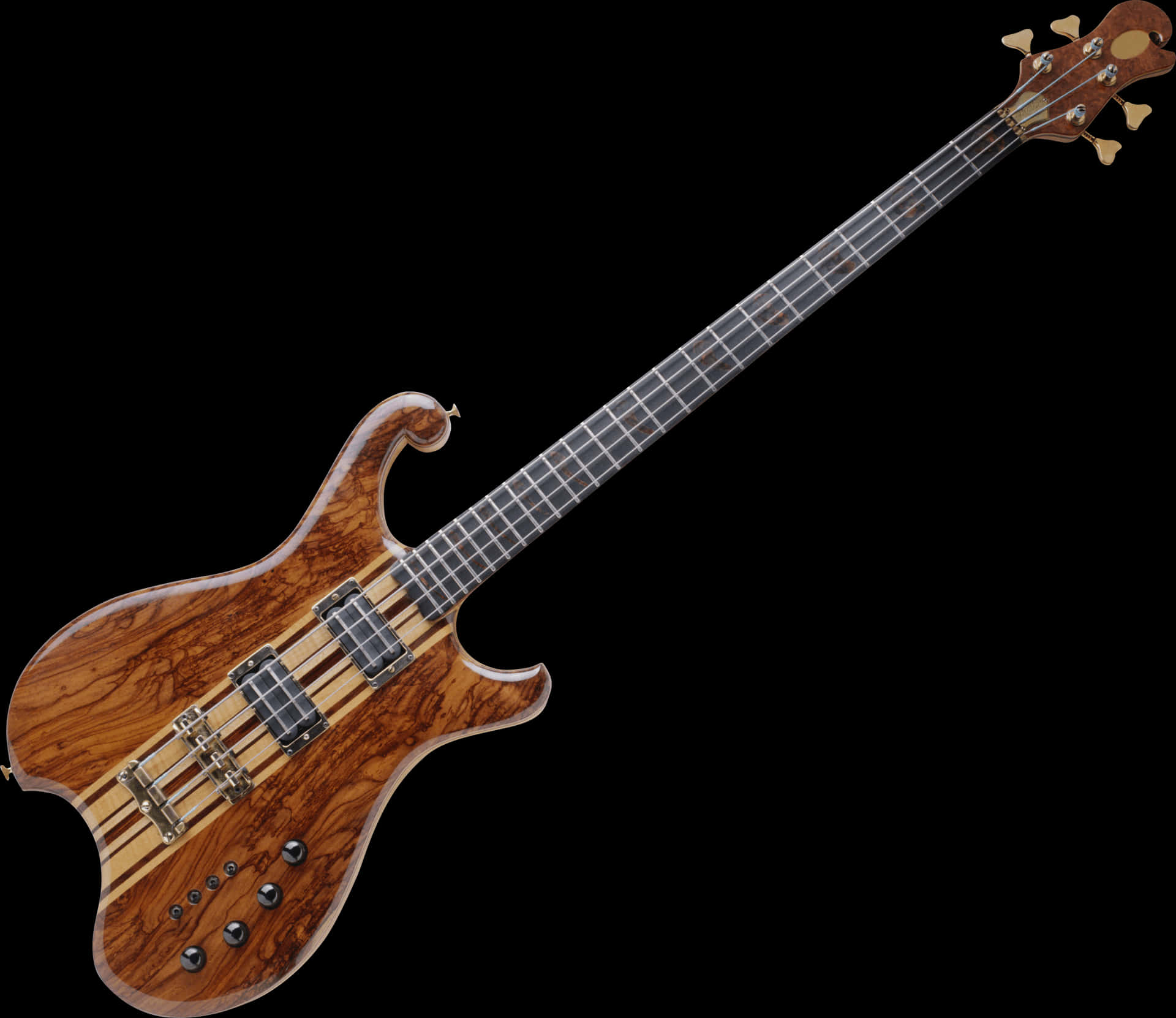 Exquisite Wooden Bass Guitar PNG image