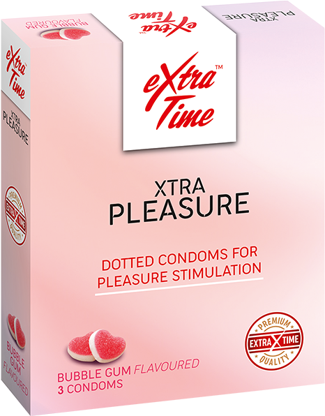 Extra Time Dotted Condoms Bubble Gum Flavoured Packaging PNG image