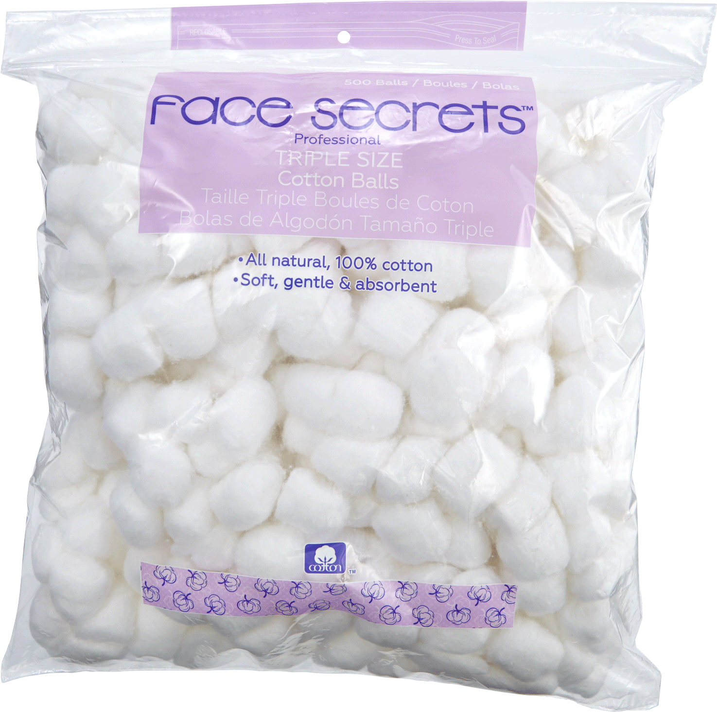 Face Secrets Professional Triple Size Cotton Balls Packaging PNG image