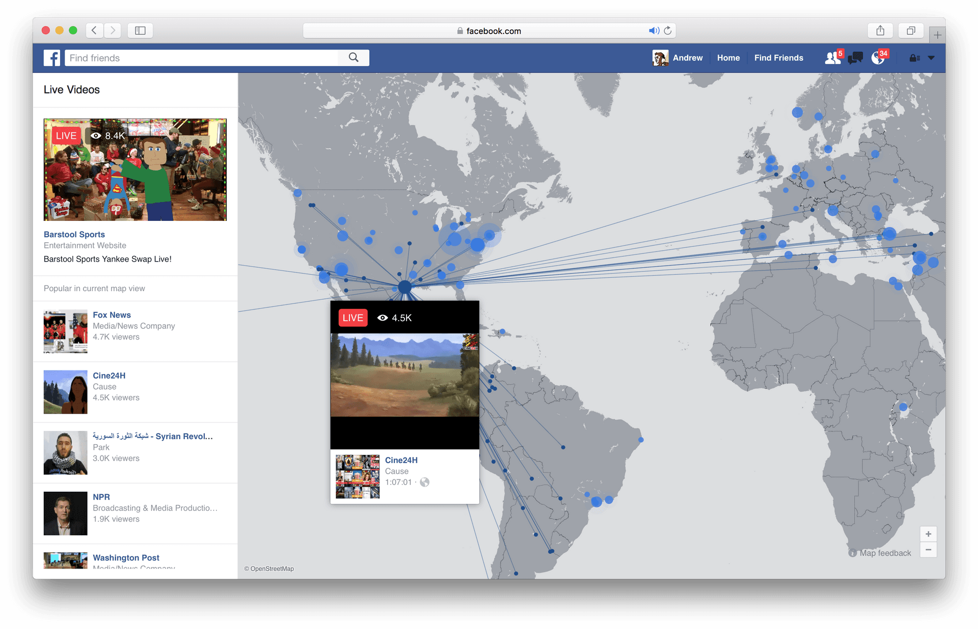 Facebook Live Global Broadcast Map PNG image