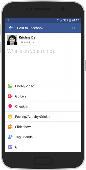 Facebook Live Option Smartphone Screen PNG image