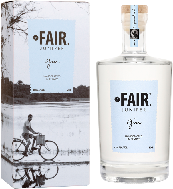 Fair Juniper Gin Bottleand Packaging PNG image