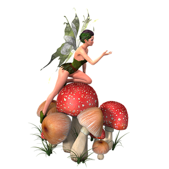 Fairy Sittingon Mushrooms PNG image