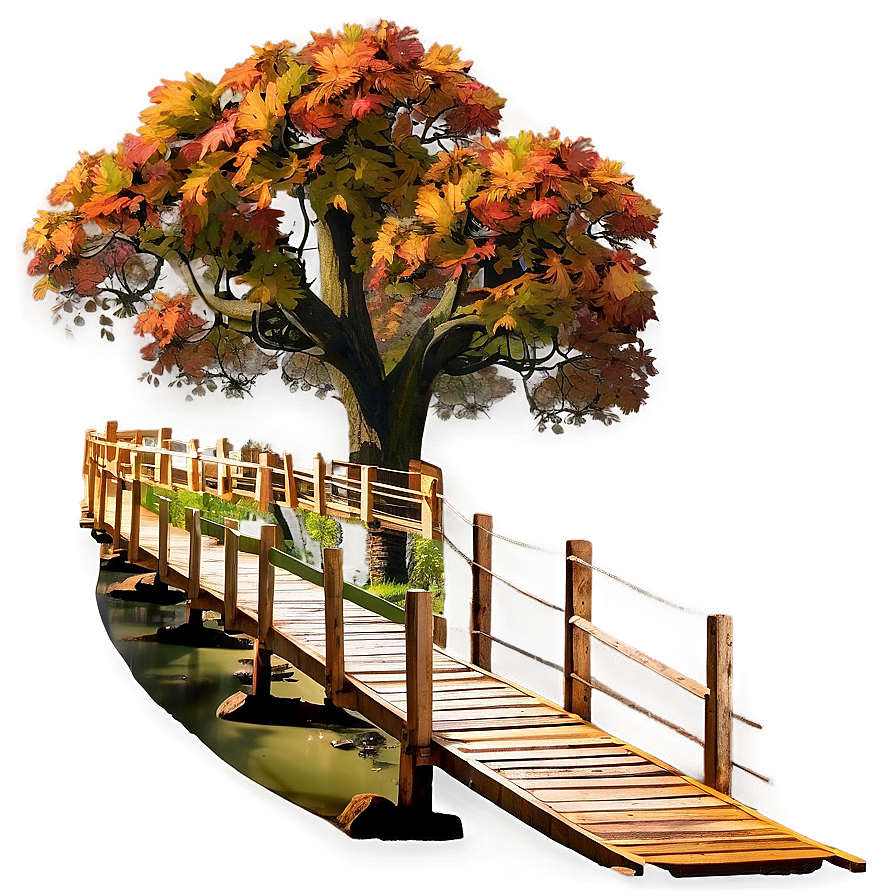 Fall Trees With Wooden Bridge Png Xke8 PNG image