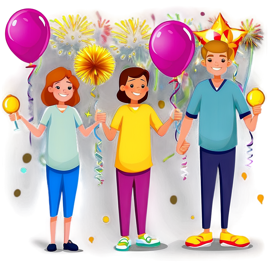 Family Cartoon New Year Celebration Png 06282024 PNG image