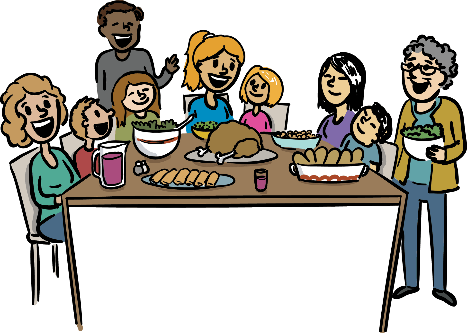 Family Dinner Gathering Illustration PNG image