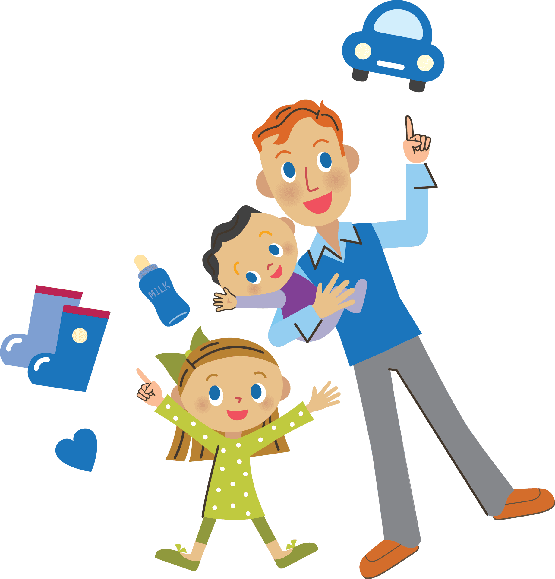 Family Multitasking Cartoon PNG image