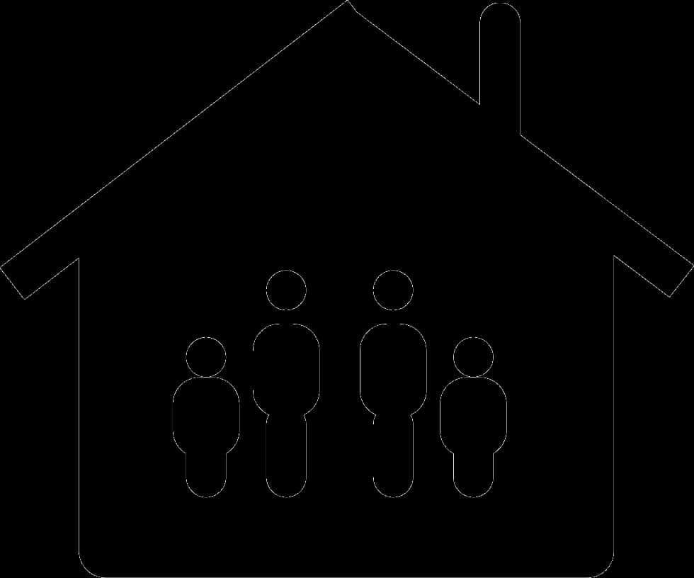 Family Silhouette Under Home Outline PNG image