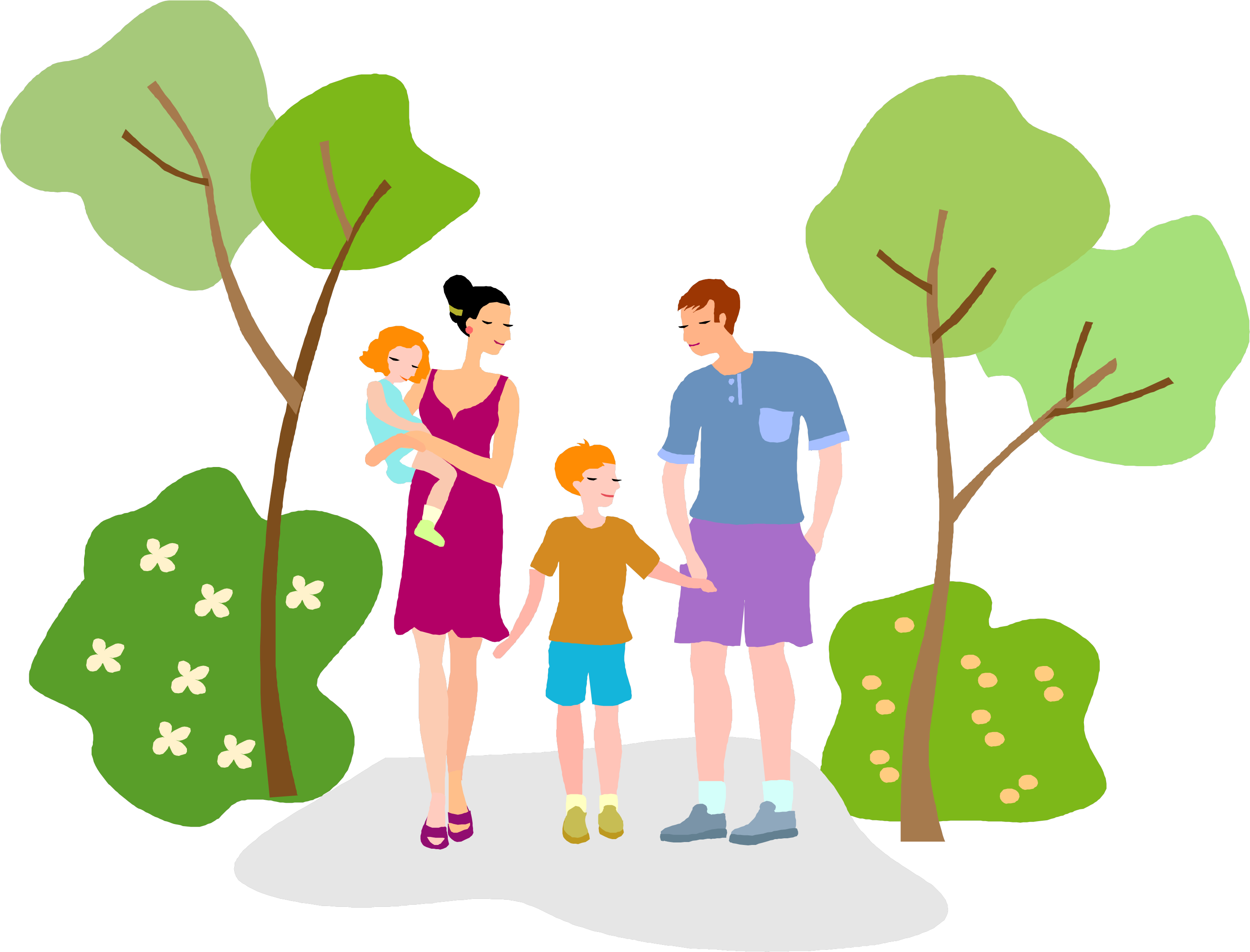 Family Strollin Park Illustration PNG image