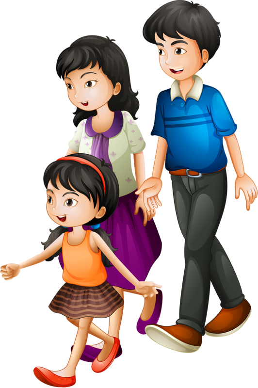 Family Walk Cartoon Illustration PNG image