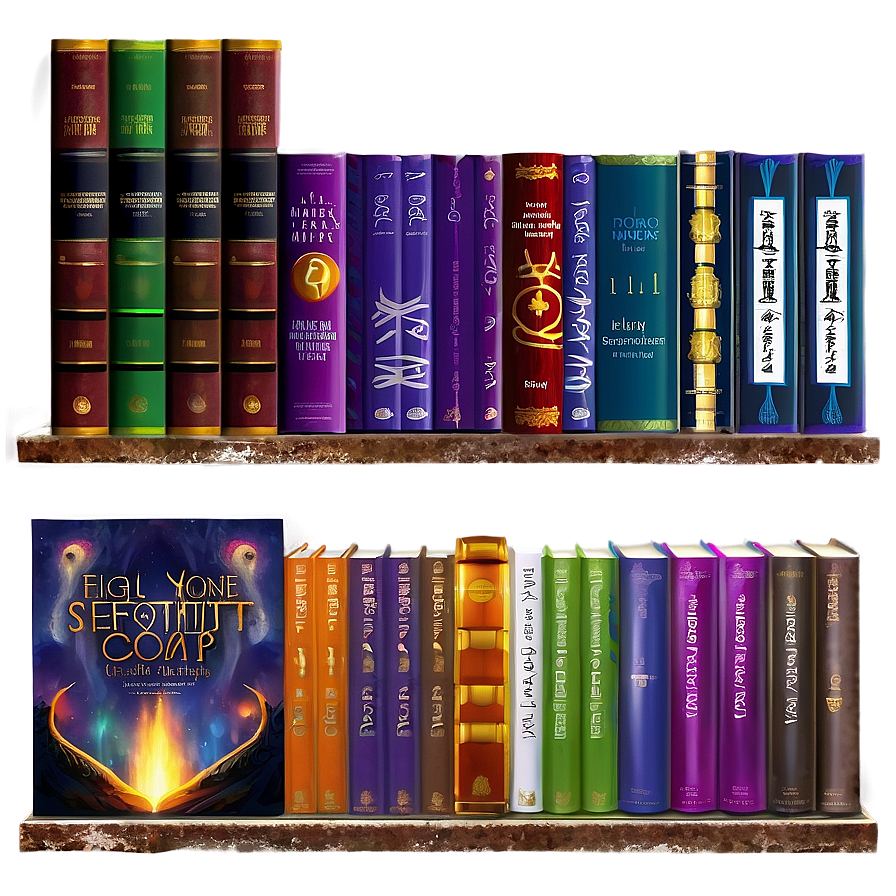 Fantasy Books On Shelf Png 06262024 PNG image