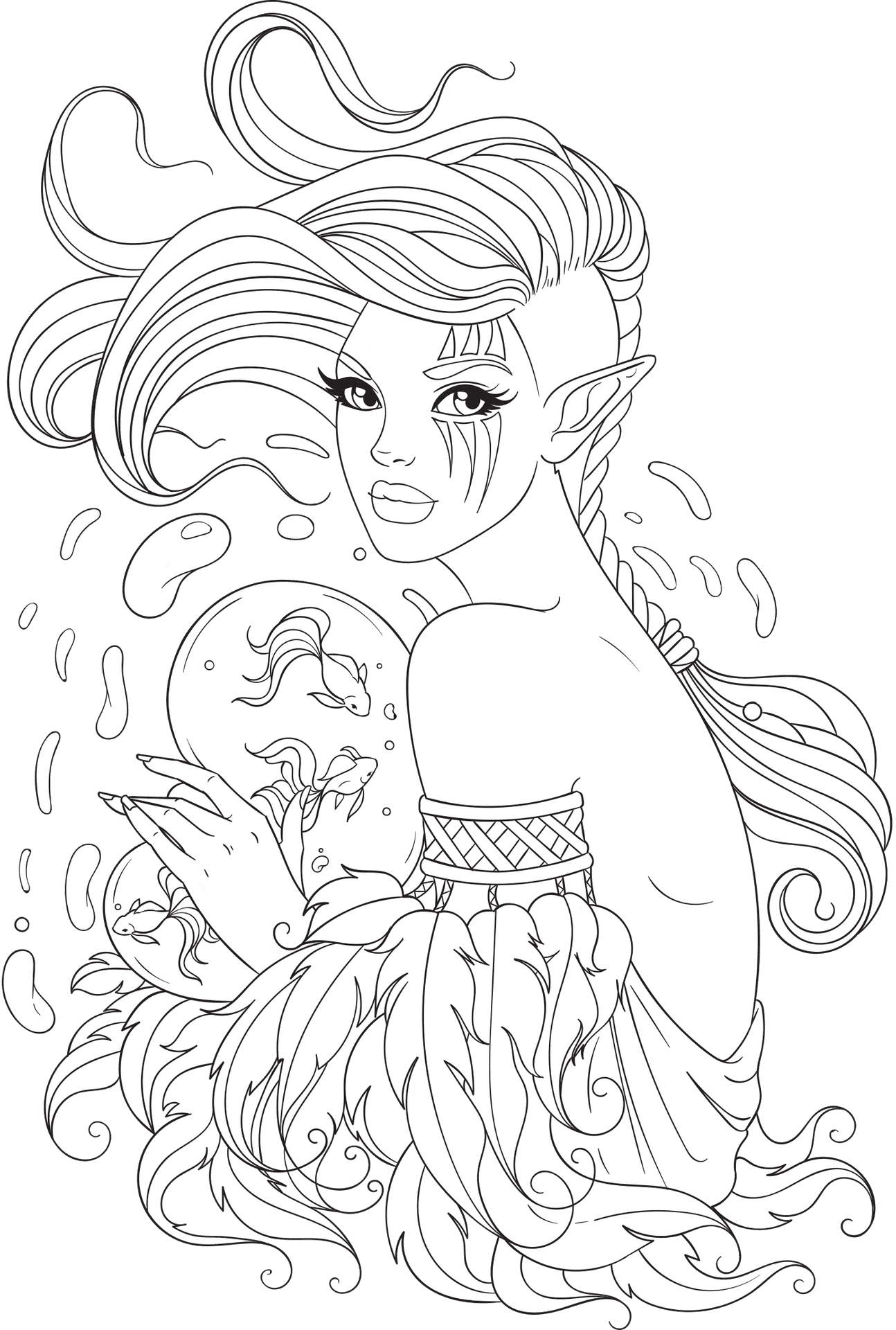 Fantasy Elf Coloring Page PNG image