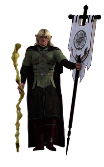 Fantasy_ Elf_ Warrior_with_ Staff_and_ Banner PNG image