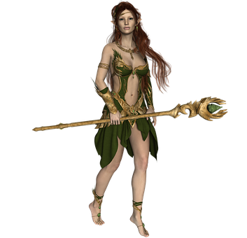 Fantasy_ Elf_ Warrior_with_ Staff PNG image