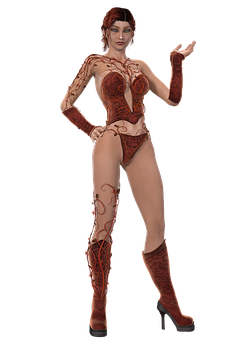 Fantasy_ Female_ Character_in_ Red_ Attire PNG image