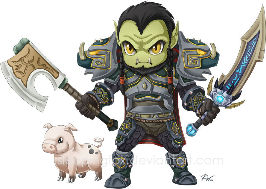 Fantasy Orc Warriorand Piglet PNG image