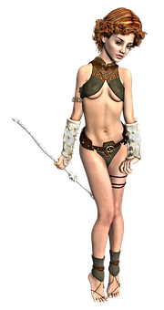 Fantasy Warrior Girlwith Staff PNG image