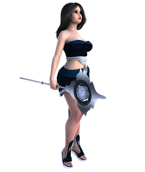 Fantasy Warrior Girlwith Swordand Shield PNG image