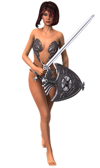 Fantasy Warrior Womanwith Swordand Shield PNG image