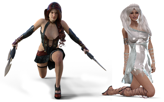 Fantasy Warriorand Sorceress PNG image