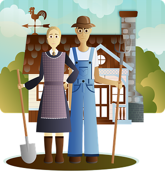 Farmhouse Couple Illustration PNG image