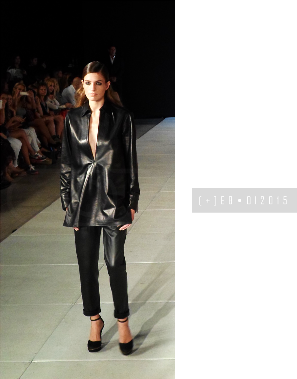 Fashion Runway Modelin Black Leather Outfit PNG image